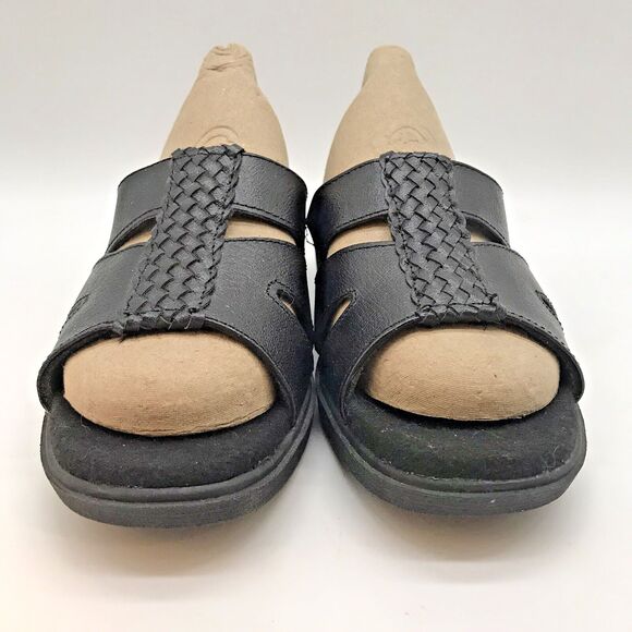 Dr. Scholl's Leather Wedge Sandals Women's 7M Black E3H-01 Comfort Slides Shoes - Picture 2 of 10